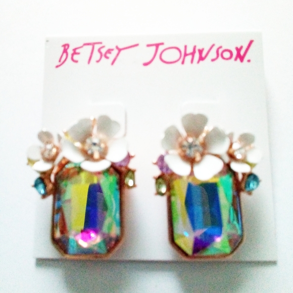 Betsey Johnson Jewelry - New Betsey Johnson Flower Iridescent Stone Earring